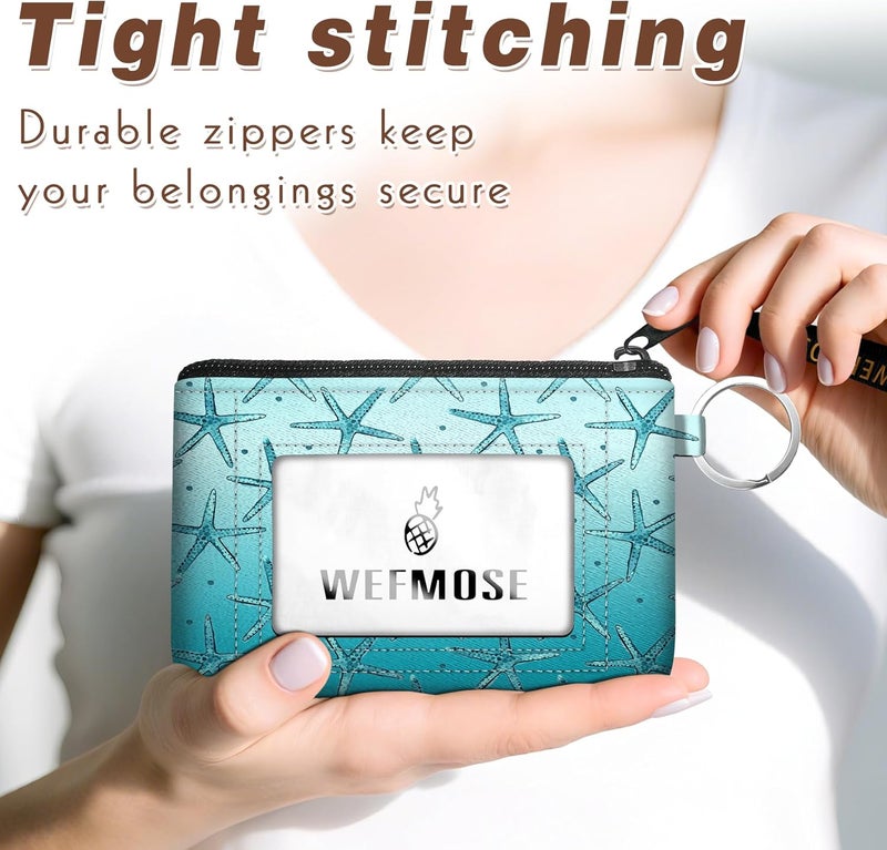 WEFMOSE Small Wallet Keychain with Clear ID Window Zipper Cute ID Case Coin Purse for Women Water Resistant Coin Pouch-Starfish Keychain Wallet - Image 4